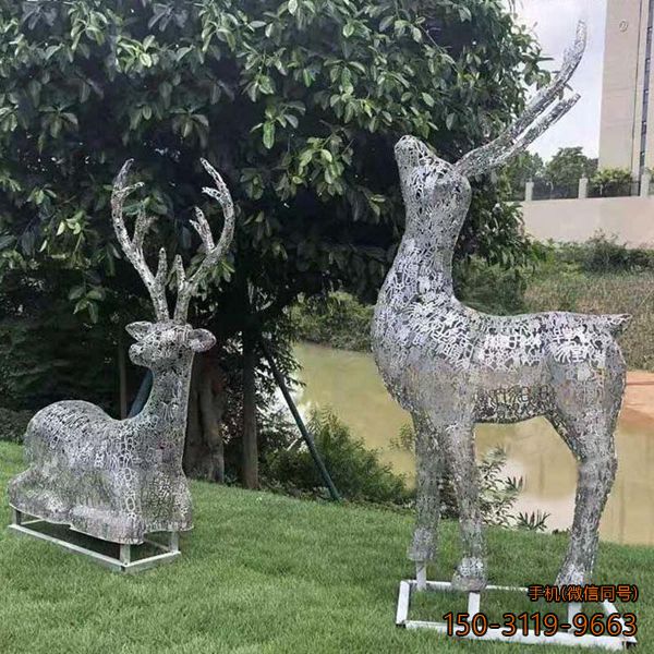 不銹鋼絲網(wǎng)鹿_公園原理動物擺件雕塑