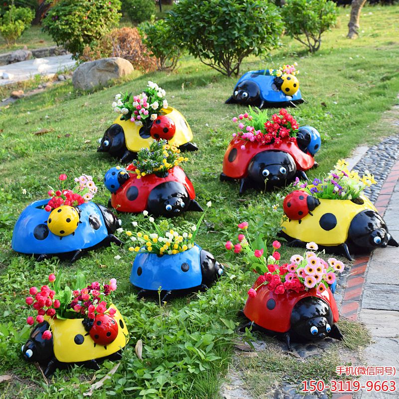 玻璃鋼七星瓢蟲花盆雕塑
