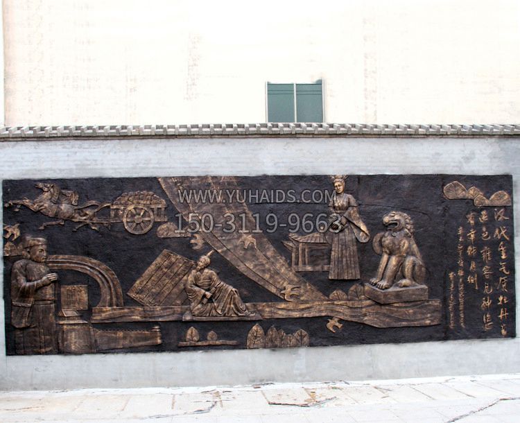 “漢代重氣質(zhì)，牡丹留正色”中國傳統(tǒng)文化浮雕壁畫，玻璃鋼仿銅園林墻壁裝飾壁畫雕塑