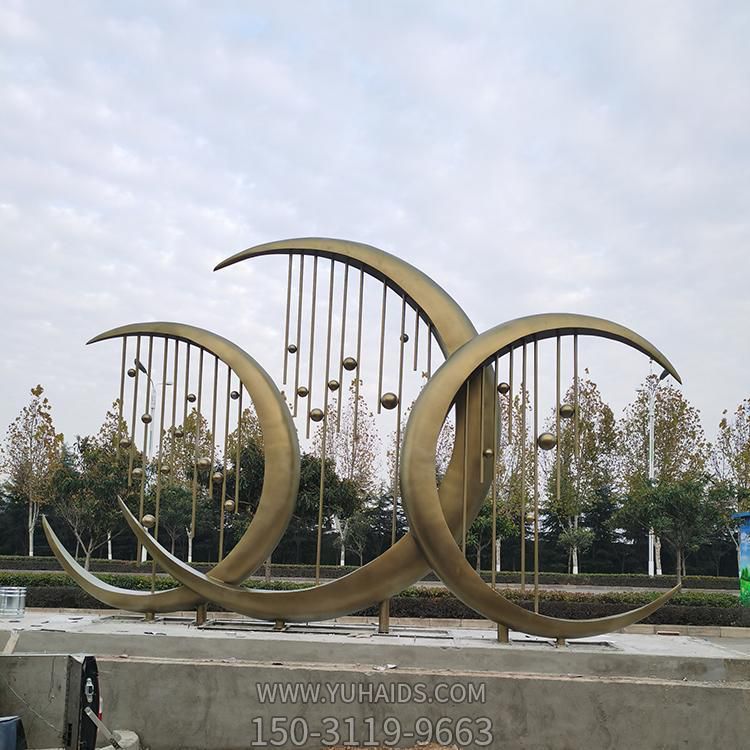 戶(hù)外廣場(chǎng)大型不銹鋼創(chuàng)意圓環(huán)月牙擺件雕塑