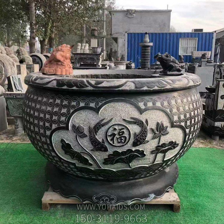 青石大水缸，石雕缸雕塑