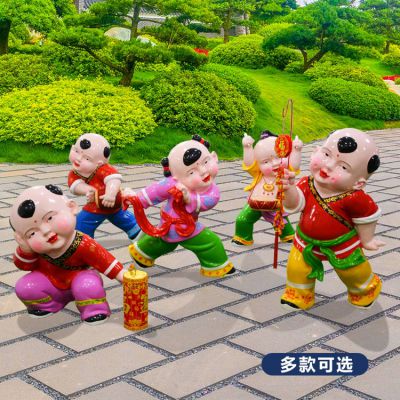 玻璃鋼彩繪福娃，中國傳統(tǒng)喜慶娃娃雕塑