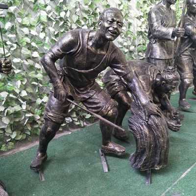 玻璃鋼仿銅色割稻子、插秧等干貨農(nóng)民塑像