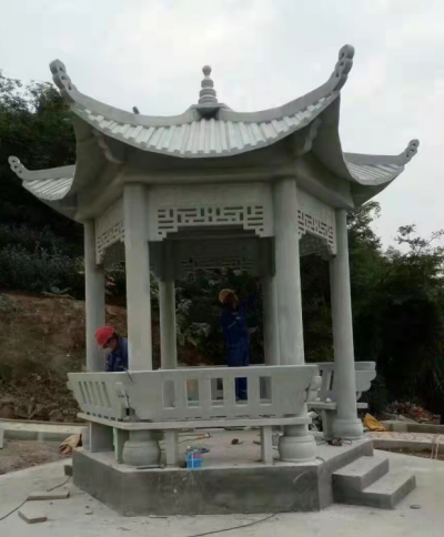 六角涼亭，大理石石雕亭子