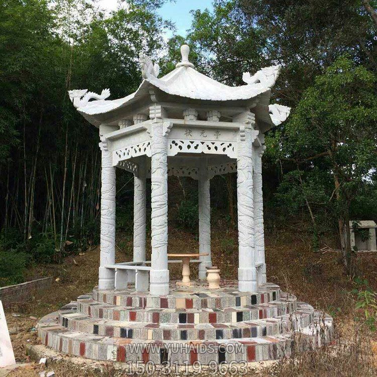 漢白玉六角石雕亭子，公園園林休息涼亭雕塑