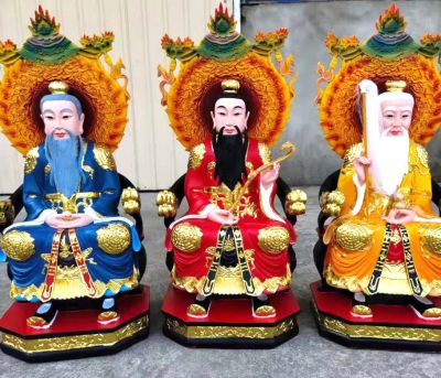 太上老君、上清靈寶天尊、三清道祖玻璃鋼彩繪神佛三清祖師雕塑