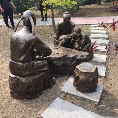 下棋，公園情景銅雕