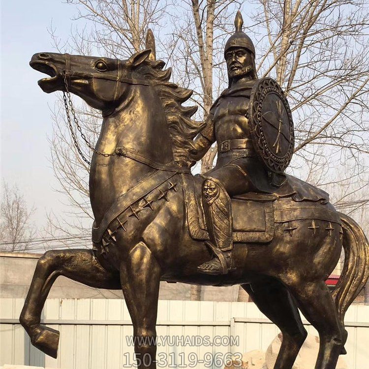 西方古代的騎馬士兵銅雕，手持盾牌騎馬身上的西方戰(zhàn)士雕塑