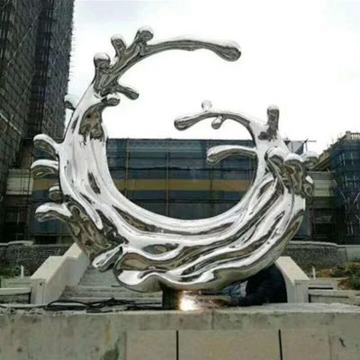 小區(qū)樓盤(pán)戶(hù)外噴泉裝飾不銹鋼鏡面抽象海浪浪花擺件