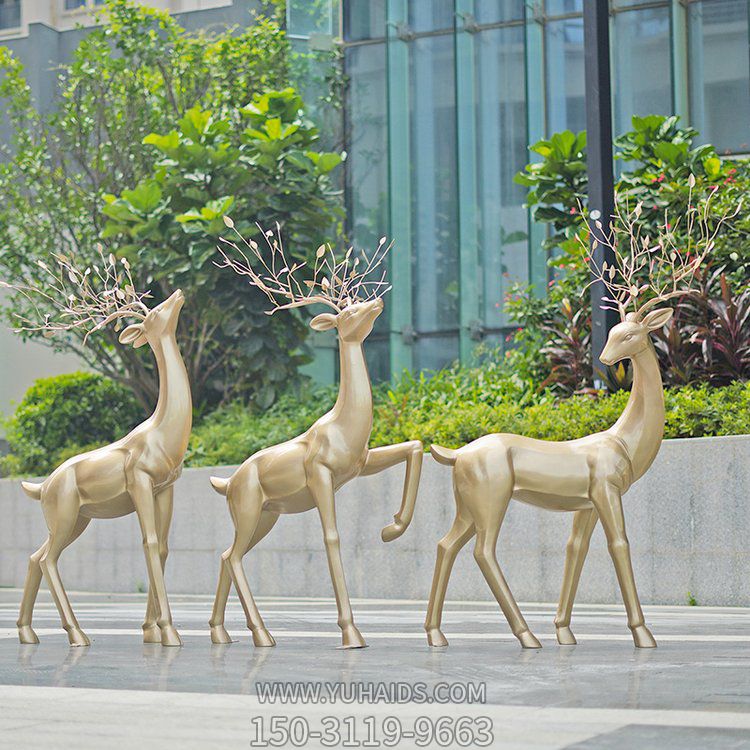 園林別墅小區(qū)玻璃鋼仿銅美化鹿雕塑