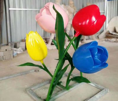 室內景區(qū)彩色不銹鋼噴漆花朵雕塑