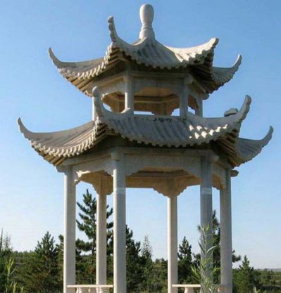 花園戶外廣場(chǎng)擺放雙層斗拱六角涼亭休息座椅