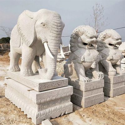 石雕大象、石雕獅子，漢白玉傳統(tǒng)雕塑定制加工