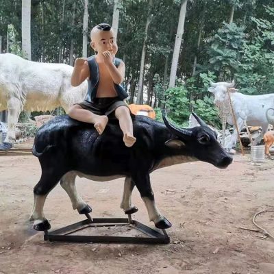 景區(qū)園林?jǐn)[放玻璃鋼噴漆牧童騎水牛景觀(guān)小品雕塑