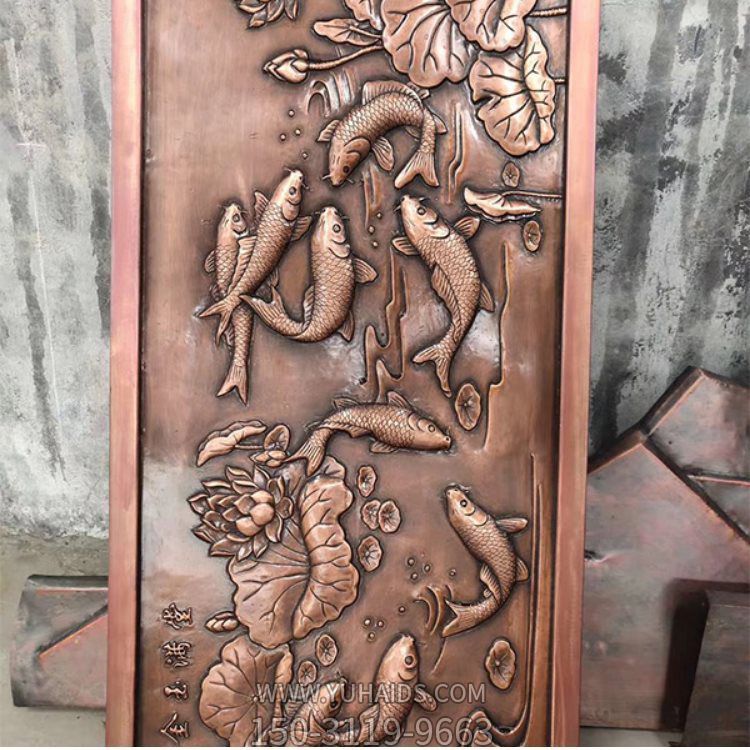 銅雕浮雕魚(yú)室內(nèi)壁畫(huà)雕塑