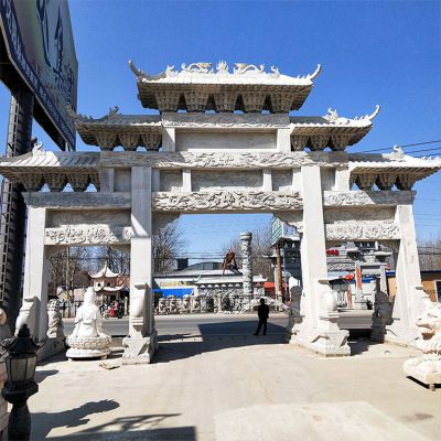 石雕牌坊，大型三間四柱漢白玉石雕牌樓