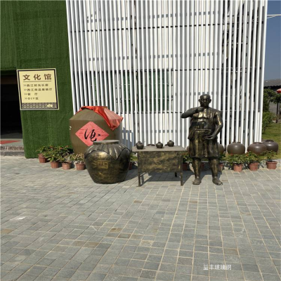 玻璃鋼仿銅人物雕塑，酒文化系列之賣酒場景雕塑