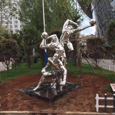 打籃球，不銹鋼鏡面體育運(yùn)動(dòng)主題人物雕塑