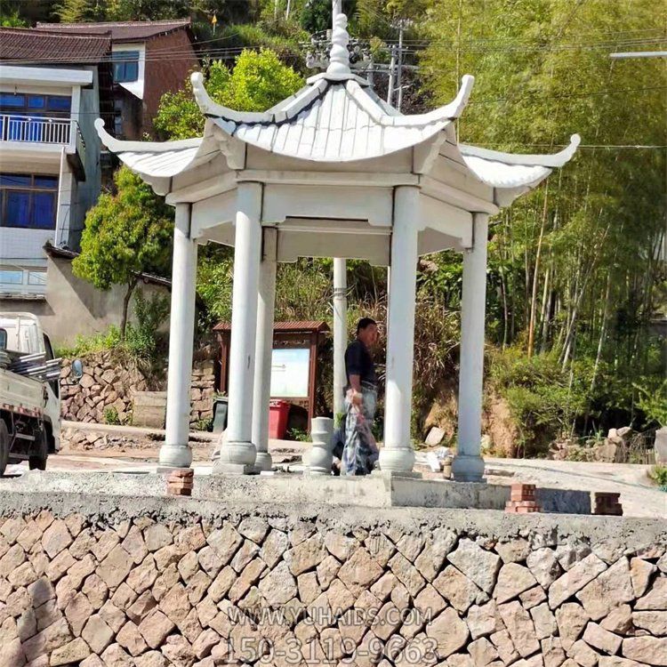 小石雕亭子，六角六柱涼亭雕塑