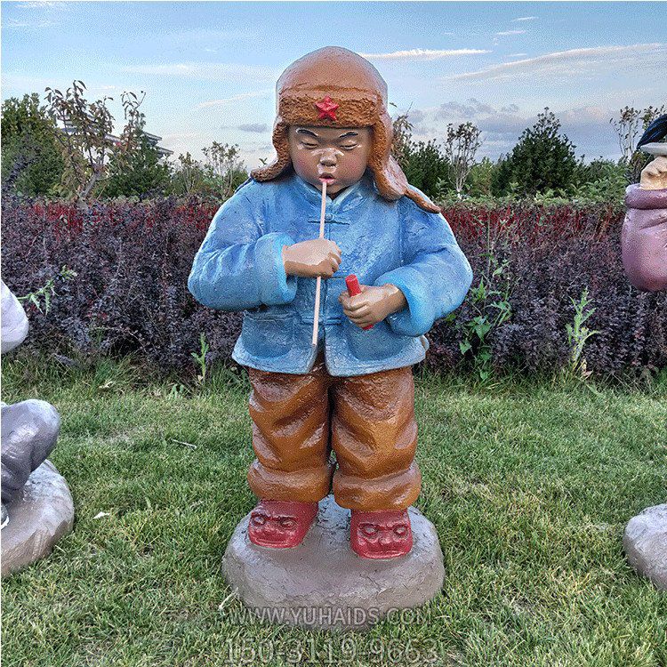 玻璃鋼小孩子，吹泡泡的小娃娃雕塑