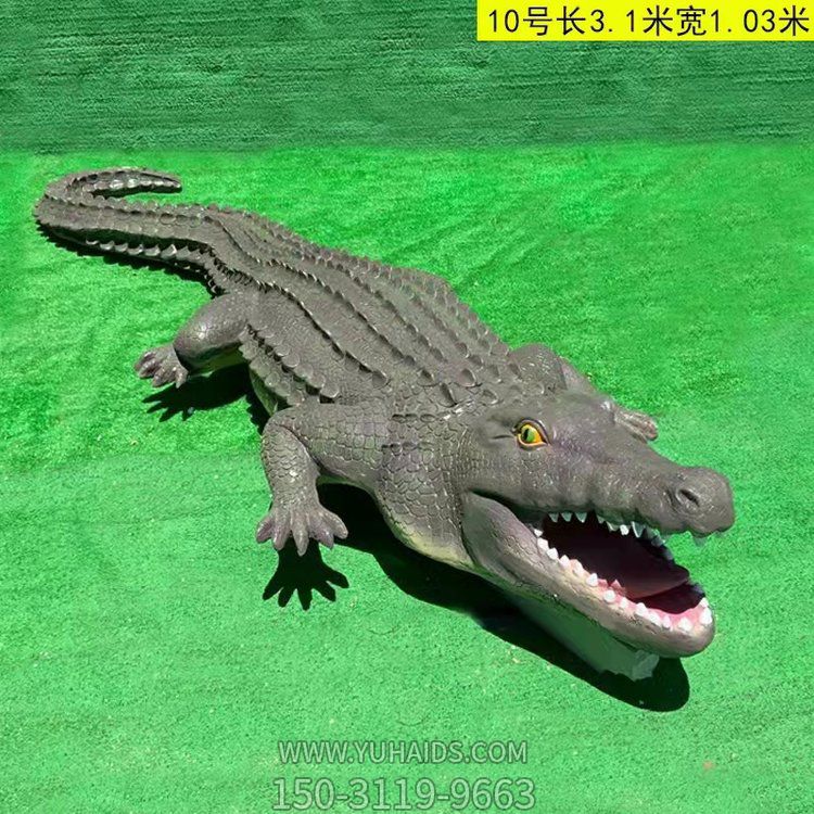 玻璃鋼鱷魚，仿真爬行動物雕塑