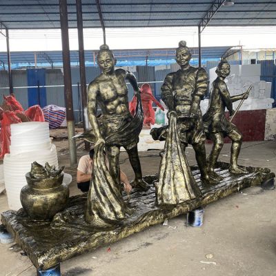 捕魚(yú)，玻璃鋼仿銅民俗生活人物情景雕塑