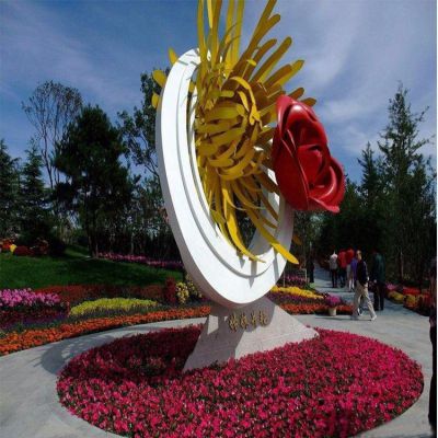 姊妹并艷，不銹鋼創(chuàng)意玫瑰花、菊花景觀雕塑