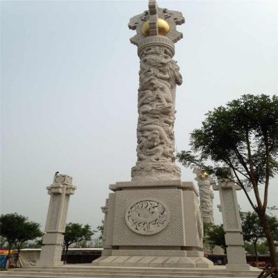 戶外廣場(chǎng)大型盤(pán)龍石雕龍柱雕塑
