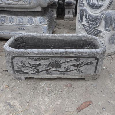 青石石雕戶(hù)外庭院長(zhǎng)方形石缸雕塑