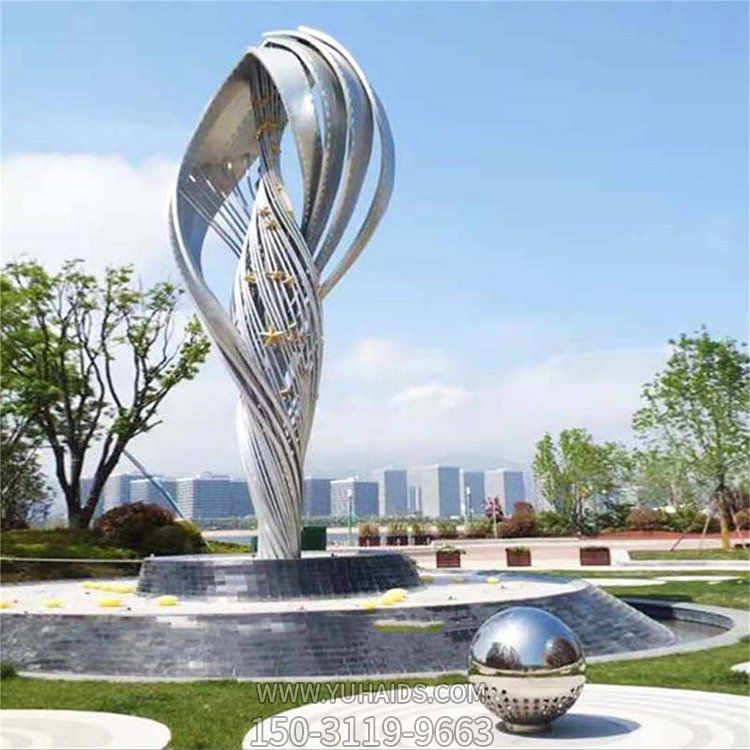 廣場噴泉水池?cái)[放大型創(chuàng)意不銹鋼抽象藝術(shù)景觀雕塑