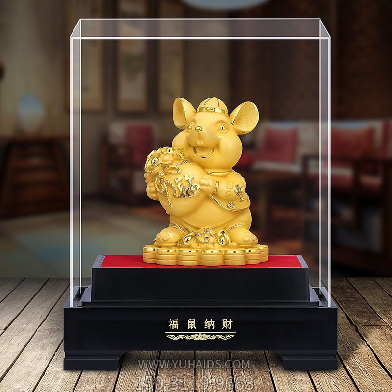 室內創(chuàng)意金鼠納福老鼠雕塑