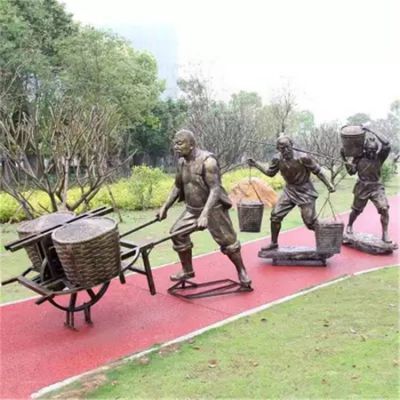 玻璃鋼戶(hù)外園林景觀推小麥的情景人物小品