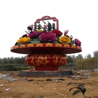 公園廣場大型玻璃鋼景觀花籃，慶典大花籃