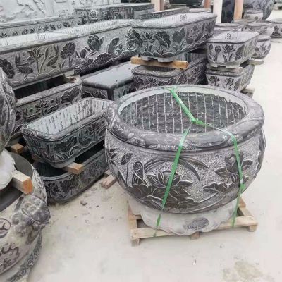 老石槽，黑色大理石石雕水缸水盆