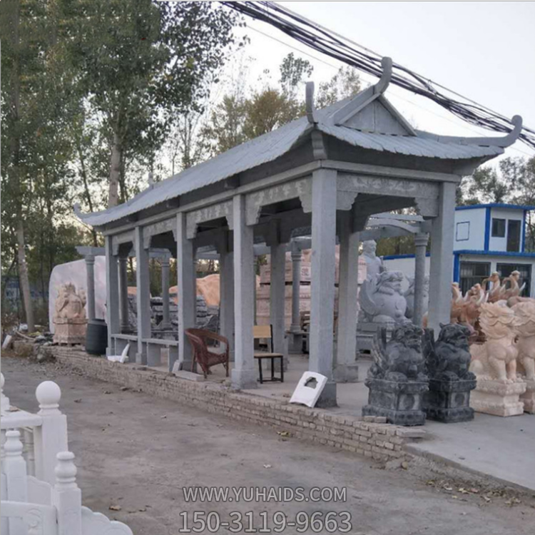 青石長廊，石雕亭子過道雕塑