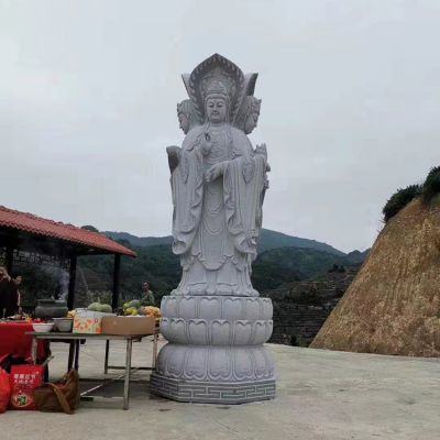 大理石石雕戶(hù)外園林景觀三面觀音雕塑