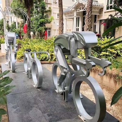 不銹鋼騎行運動雕塑，抽象體育運動主題雕塑