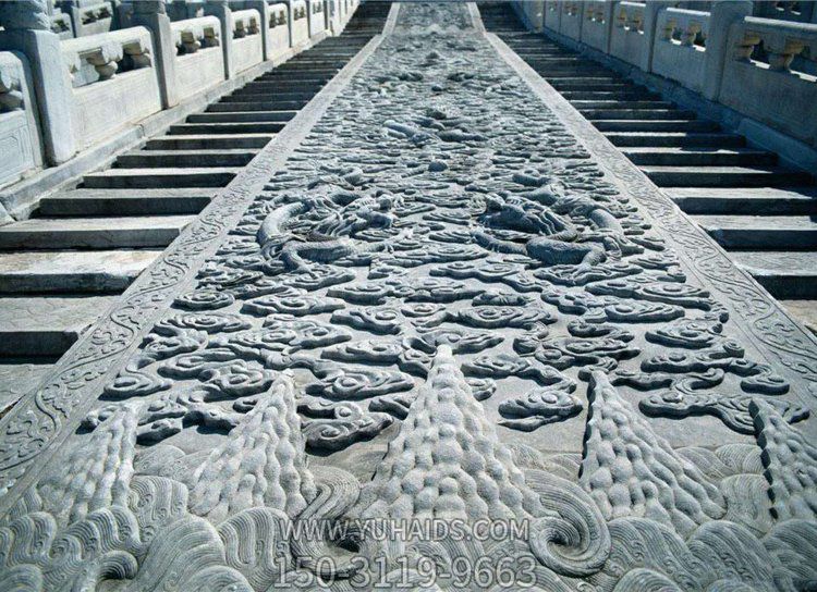 寺廟臺階大型石浮雕，祥云、龍石刻浮雕雕塑