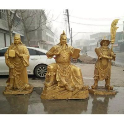 寺廟景區(qū)大型鑄銅噴金漆關公、周倉和關平
