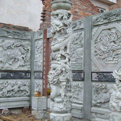 古建高浮雕壁畫(huà)，盤(pán)龍柱