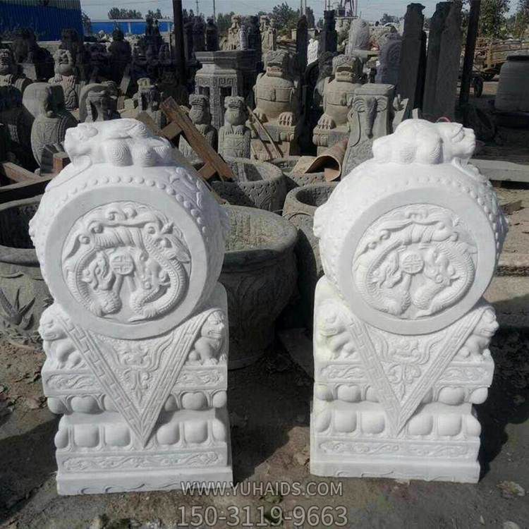 石雕門(mén)墩一對(duì)漢白玉抱鼓石別墅門(mén)口擺件雕塑