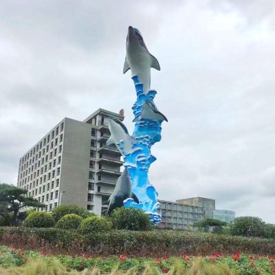 玻璃鋼彩繪海豚廣場創(chuàng)意景觀標(biāo)識雕塑