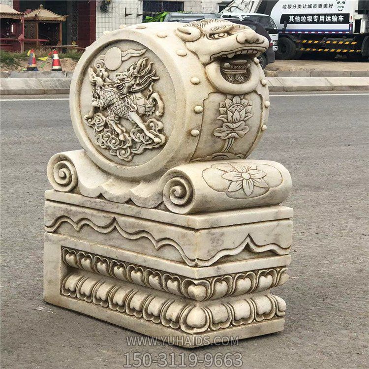 漢白玉仿古石門墩，庭院大門抱鼓石雕塑