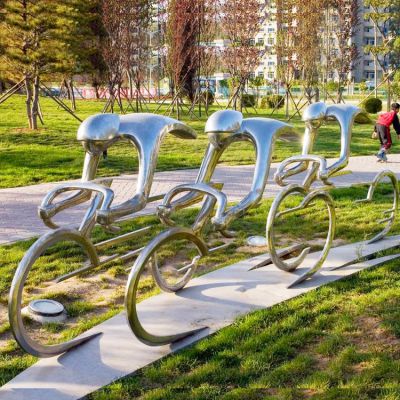 不銹鋼抽象騎行人物雕塑，公園園林體育運動主題雕塑