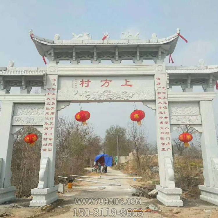 仿古青石寺廟門(mén)樓牌坊雕塑