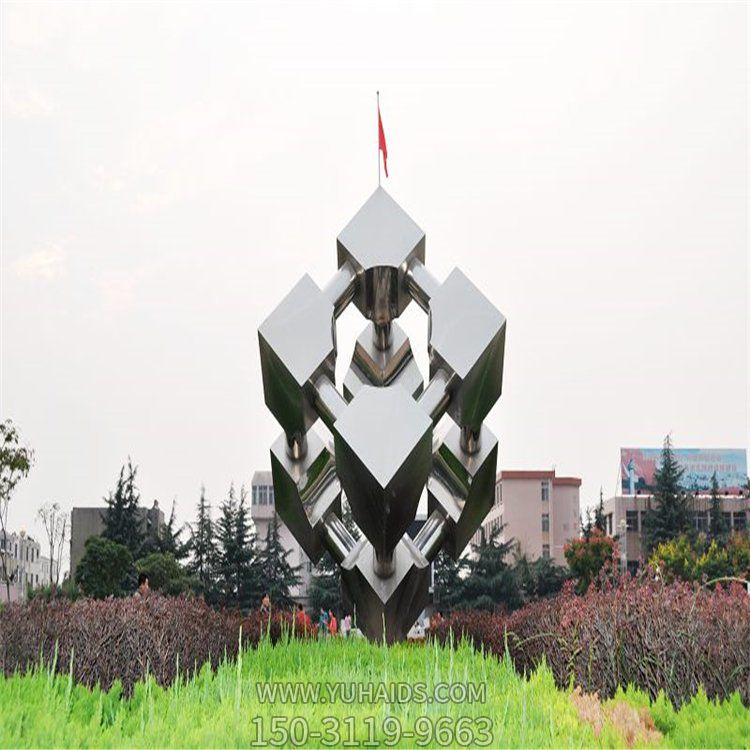 廣場大型不銹鋼鏡面創(chuàng)意幾何魔方擺件雕塑