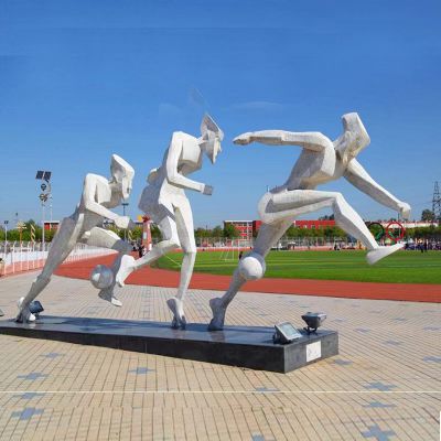 踢球，不銹鋼網(wǎng)格運(yùn)動(dòng)人物景觀雕塑